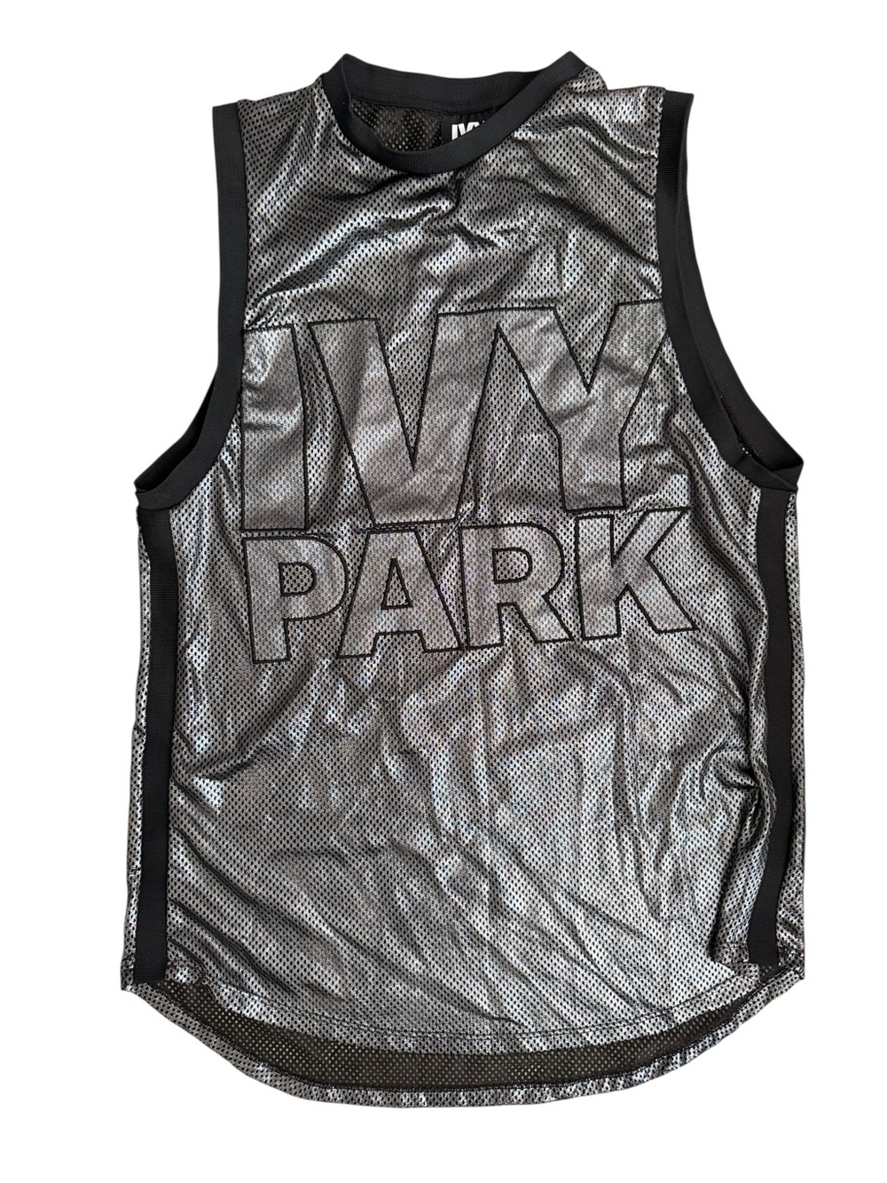 IVY PARK Black and Silver Mesh Logo Tank
